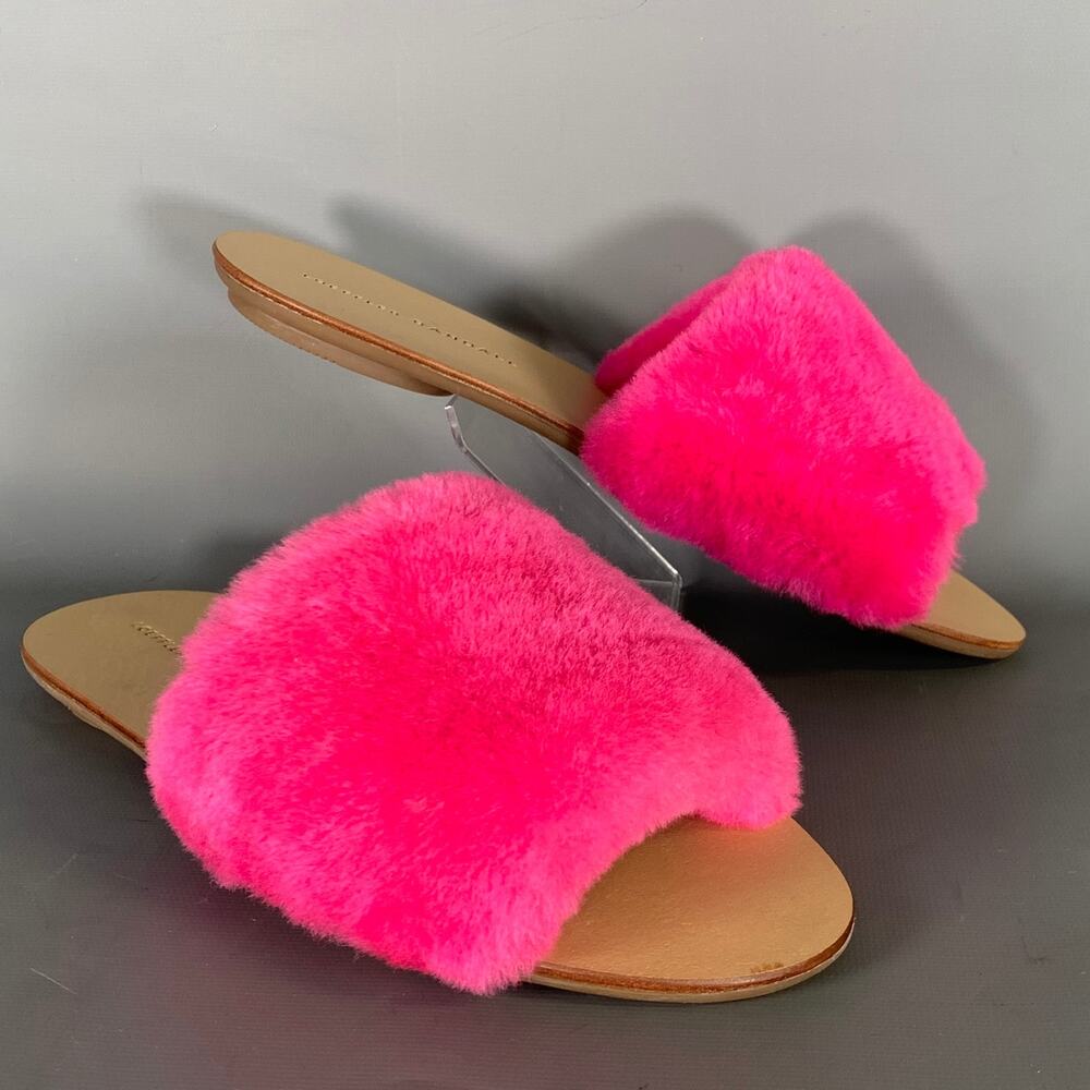 LOEFFLER RANDALL Size 8.5 Pink Shearling Textured Slide Sandals